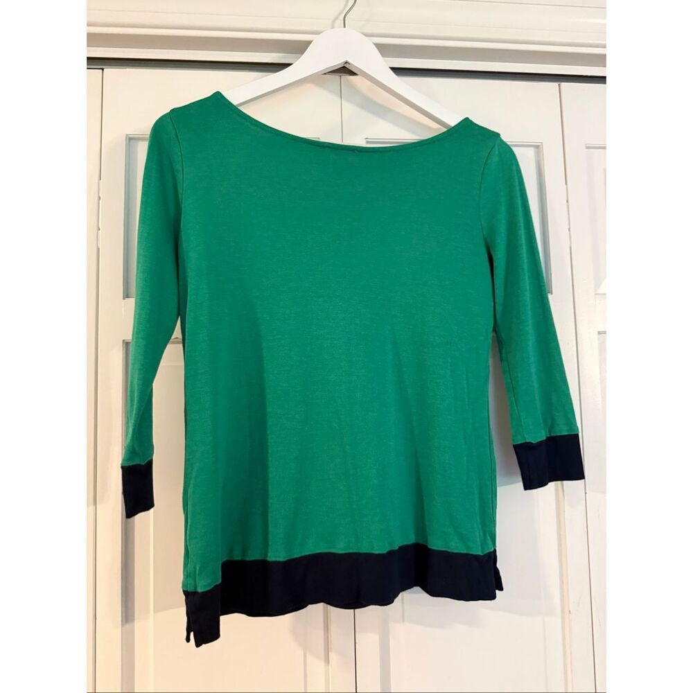 Talbots kelly green boatneck navy trim top size small petite - Picture 5 of 7
